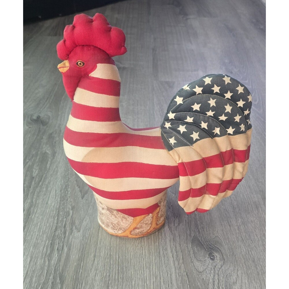 Americana Red White Blue Soft Sculpture Rooster Chicken Patriotic Stars Stripes